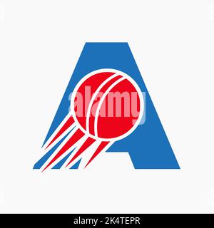 Letter A Cricket Logo Concept With Moving Cricket Ball Icon. Cricket Sports Logotype Symbol Vector Template Stock Vector