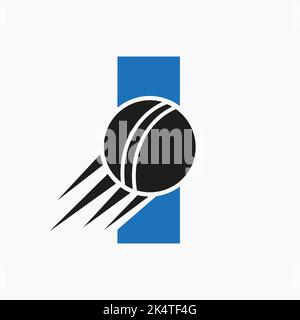 Letter I Cricket Logo Concept With Moving Cricket Ball Icon. Cricket Sports Logotype Symbol Vector Template Stock Vector