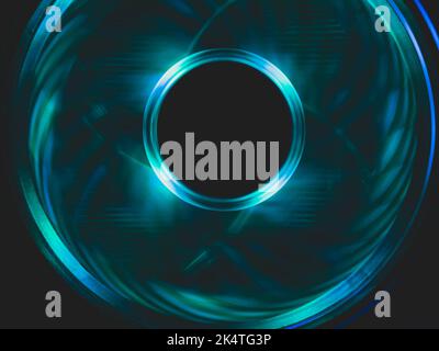 Computer fan with blue light abstract background. cooler in action with led close up. power in motion concept Stock Photo