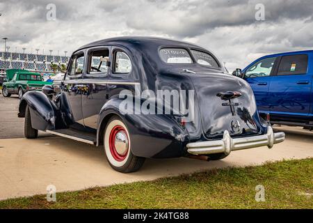 Daytona Beach, FL - November 28, 2020: High perspective front view of a 1937 Buick Century Series 60 Model 64 Touring Sedan at a local car show. Stock Photo