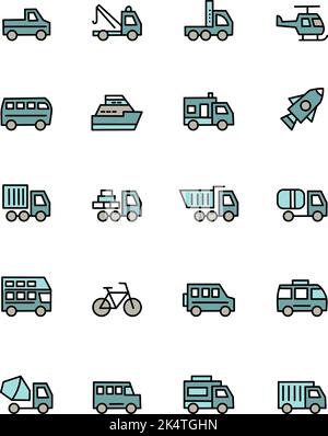 Transportation icon pack, illustration, vector on a white background. Stock Vector