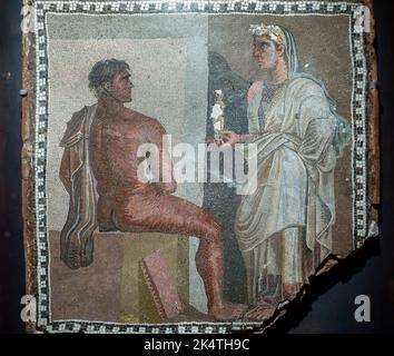 Rome, Italy  - Centrale Montemartini Museum, Polychrome Mosaic with Orestes and Iphigenia Stock Photo