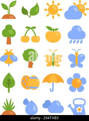 Spring icon pack, illustration, vector on a white background. Stock Vector
