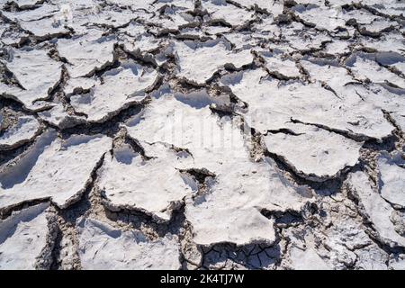 Dried up mud close-up of cracks. Etosha National Park, Namibia, Africa Stock Photo