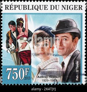 Audrey Hepburn and Peter O'Toole on postage stamp Stock Photo