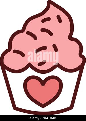 Valentines day cupcake, illustration, vector on a white background. Stock Vector
