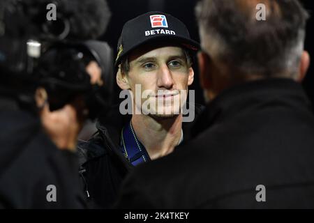 Manchester, UK. 03rd Oct, 2022. Max Fricke of Belle Vue ‘ATPI' Aces during the SGB Premiership Semi Final Second Leg at the National Speedway Stadium, Manchester om Monday 3rd October 2022. (Credit: Eddie Garvey | MI News) Credit: MI News & Sport /Alamy Live News Stock Photo
