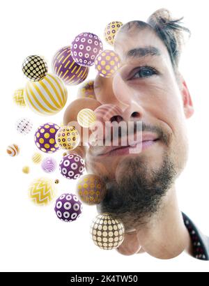 A portrait of a young man combined with digital graphics Stock Photo