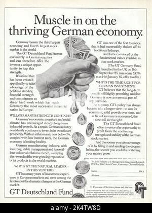 GT Deutschland Fund bank financial institution advertisement bank magazine advert 1980s 1970s Stock Photo