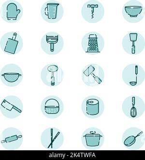 Kitchen tools, illustration, vector on a white background. Stock Vector