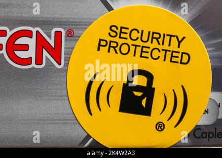 Security Protected sticker label on pack of Nurofen 200mg Caplets Ibuprofen targeted pain relief Stock Photo