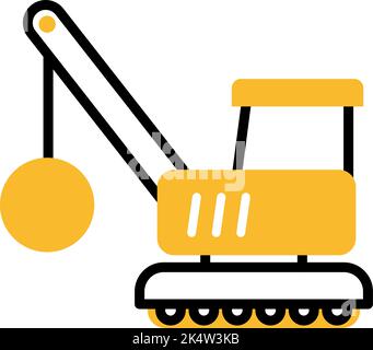 Hard equipments demolition crane, illustration, vector on a white background. Stock Vector