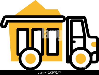 Hard equipments yellow dumper truck, illustration, vector on a white background. Stock Vector