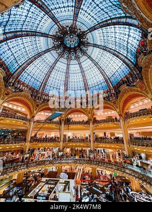 Paris, France, Wide Angle View, Inside Building Atrium, Galeries Lafayette French Department Store, Skylight Window Stock Photo