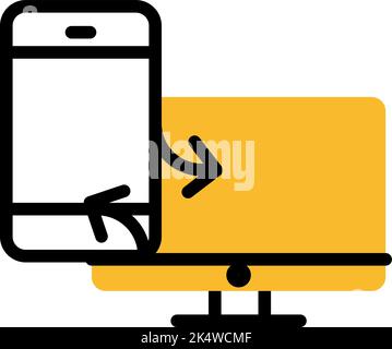 Network phone and pc sync, illustration, vector on a white background. Stock Vector