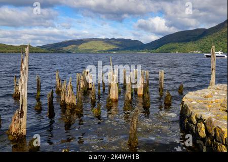 Remains of Kelly's Pier at Taynuilt on Loch Etive in Scotland Stock Photo