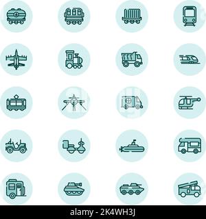 Vehicals icon pack, illustration, vector on a white background. Stock Vector