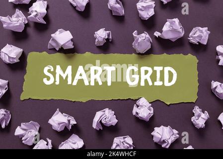 Conceptual caption Smart Grid. Business showcase includes of operational and energy measures including meters Stock Photo