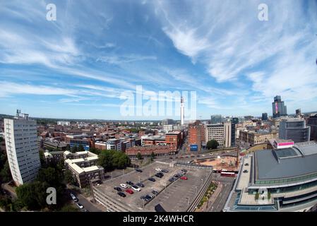 Birmingham, England - View from at the top of Birmingham Library. Britain's 2nd City - home of the Commonwealth Games 2022. Showing the skyline, BT to Stock Photo