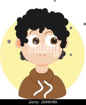 Boy with black curly hair, illustration, vector on a white background. Stock Vector