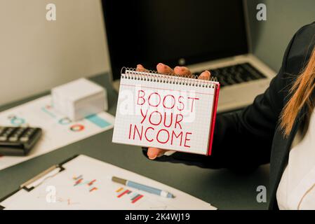 Text caption presenting Boost Your Income. Word Written on improve your business to increase revenue or profit Stock Photo