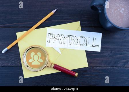 Text caption presenting Payroll. Business concept total of all compensation business must pay to its employees Stock Photo