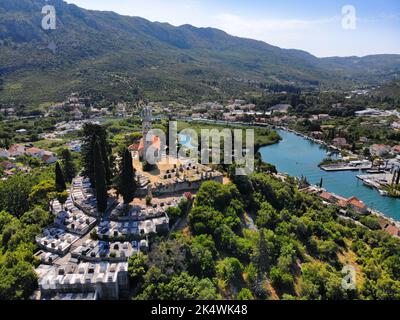 Rozat, Croatia. Dubrovnik marina aerial view with ria coastal inlet known as Rijeka Dubrovacka. Stock Photo