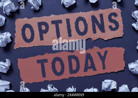 Conceptual caption Options. Word Written on gives the buyer the right but not the obligation to buy or sell Stock Photo