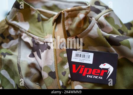 Close-up view of a cammo tech t shirt top, new with label Stock Photo