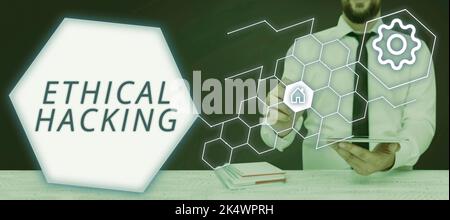 Handwriting text Ethical Hacking. Word Written on a legal attempt of cracking a network for penetration testing Stock Photo