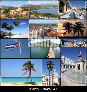 Cuba photos collage - travel memories photo collection. Images of Havana, Trinidad, Baracoa and Caribbean beaches. Stock Photo