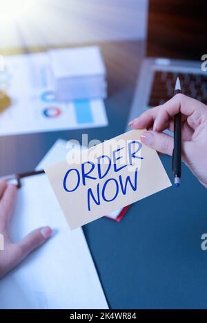 Handwriting text Order Now. Concept meaning service restaurants or stores provide to get what you need home Stock Photo