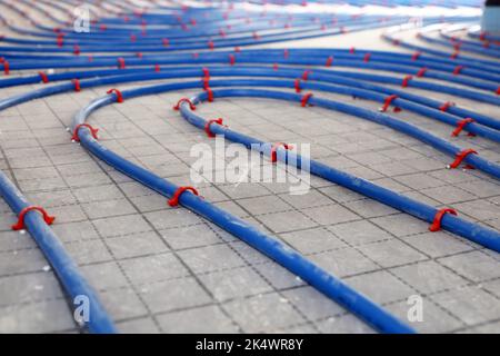 Underfloor heating system on a building site Stock Photo