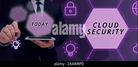 Hand writing sign Cloud Security. Word for Imposing a secured system of existing data in the Internet Stock Photo