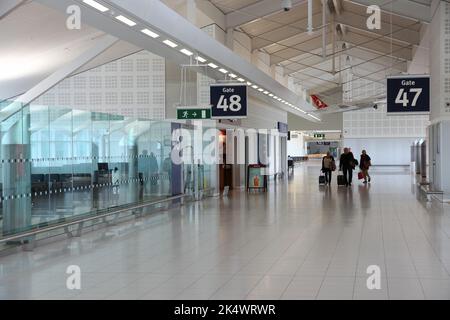 BIRMINGHAM, UK - APRIL 24, 2013: Travelers visit Birmingham International Airport, UK. With 8.9 million travelers served it was the 7th busiest UK air Stock Photo