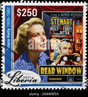 Grace Kelly in movie 'Rear window' on postage stamp Stock Photo
