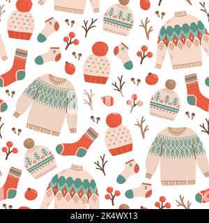 Winter sweater socks hat seamless pattern vector Stock Vector