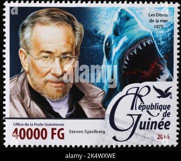 Movie 'Jaws' by Steven Spielberg on african postage stamp Stock Photo