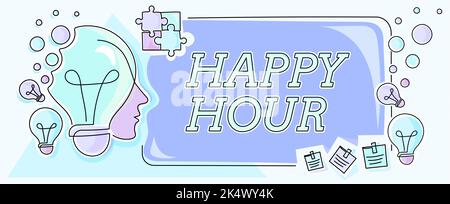 Conceptual display Happy Hour. Concept meaning Spending time for activities that makes you relax for a while Stock Photo