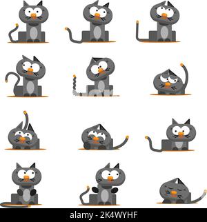 Grey Cat, illustration, vector on a white background. Stock Vector