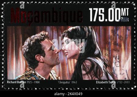 Richard Burton and Elizabeth Taylor in Cleopatra on stamp Stock Photo