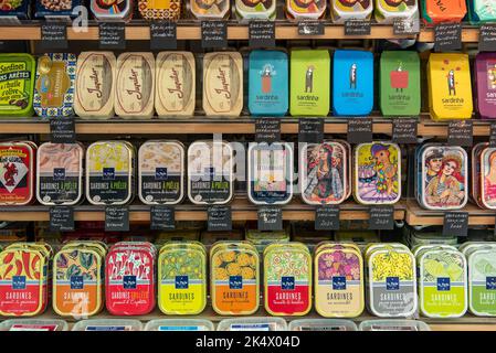 Shop window with sardine cans, Vienna, Austria Stock Photo