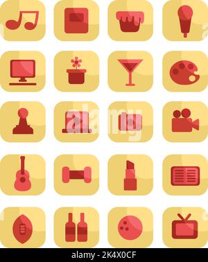 Hobbies set icon, illustration, vector on a white background. Stock Vector