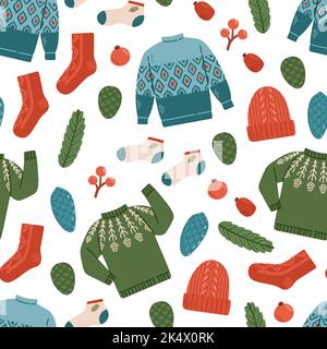 Winter sweater socks hat seamless pattern vector Stock Vector
