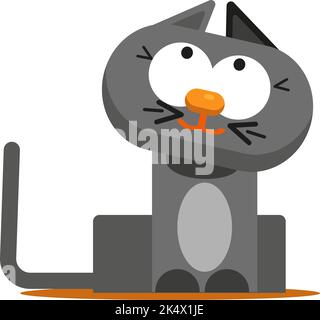 Thinking grey cat, illustration, vector on a white background. Stock Vector