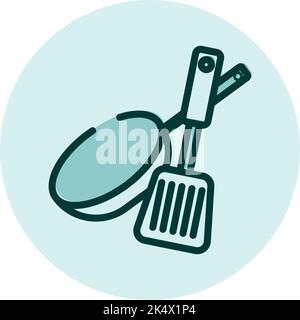 Pan and spatula, illustration, vector on a white background. Stock Vector