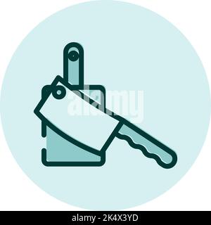 Kitchen chopping board and cleaver, illustration, vector on a white background. Stock Vector