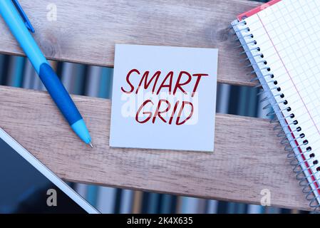 Hand writing sign Smart Grid. Conceptual photo includes of operational and energy measures including meters Stock Photo