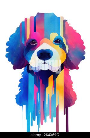 A vertical illustration of a Poodle dog isolated on a colorful ...