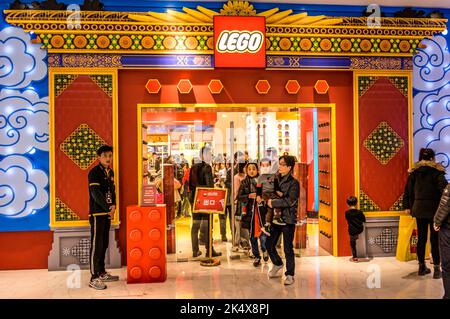 30.01.2019 Bejing China: LEGO Logo of Flagship store in Peoples Shopping Square. Stock Photo